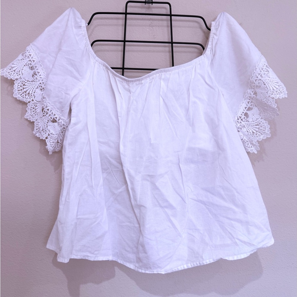 Express White Lace Trim Blouse Size Small